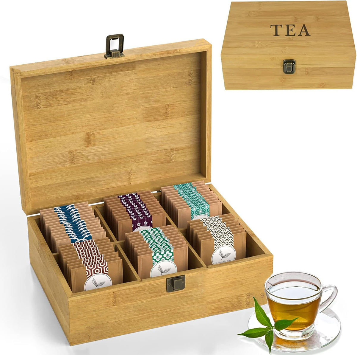 Bamboo Wood Tea Organizer Box 6-Slot G139670