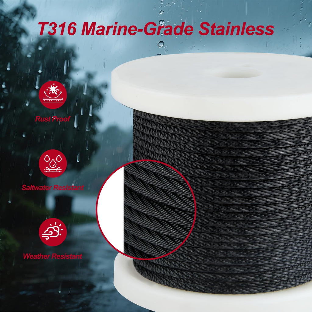 Black 1/8in T316 Stainless Steel Wire Rope B902
