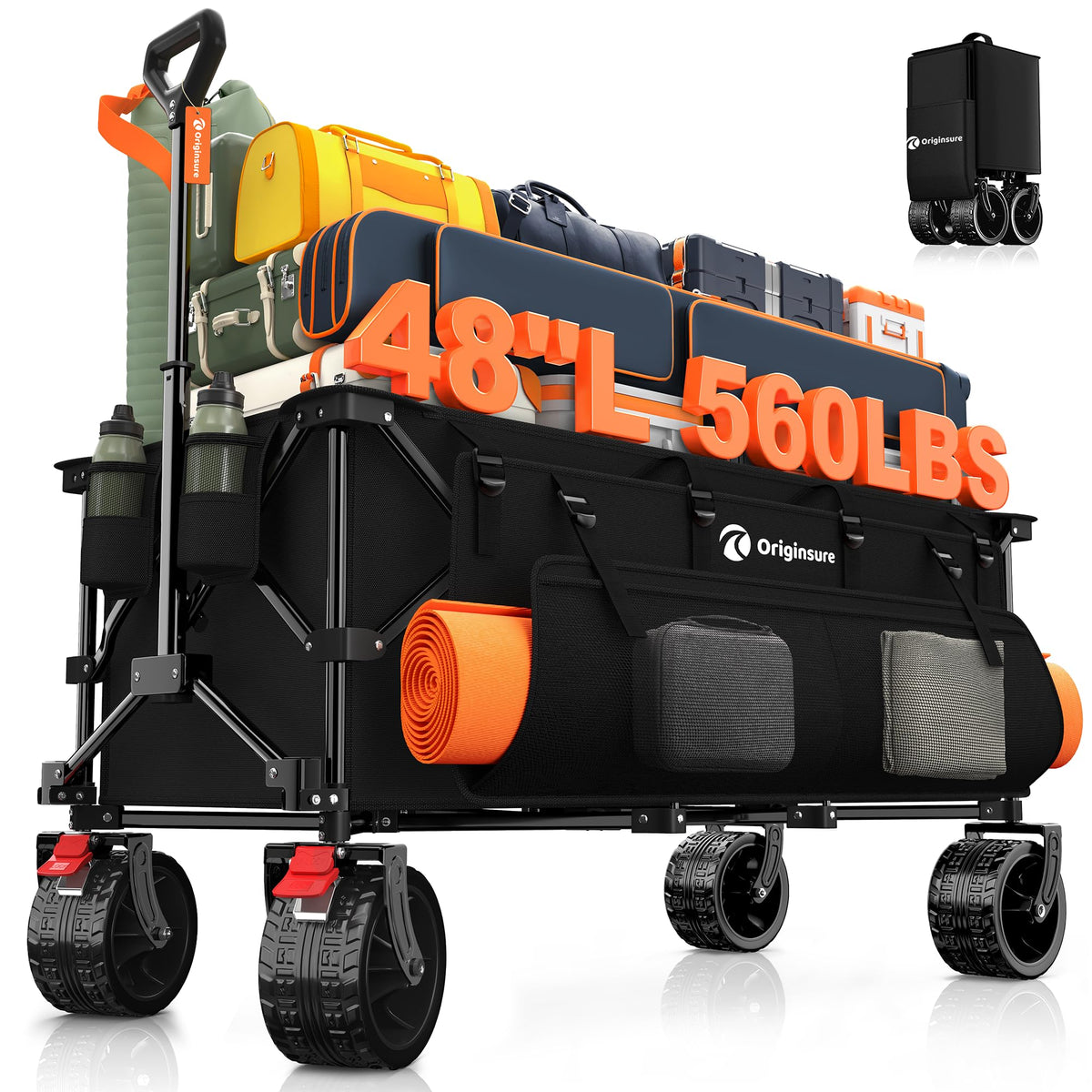 Black Foldable Beach Wagon with Big Wheels T189793