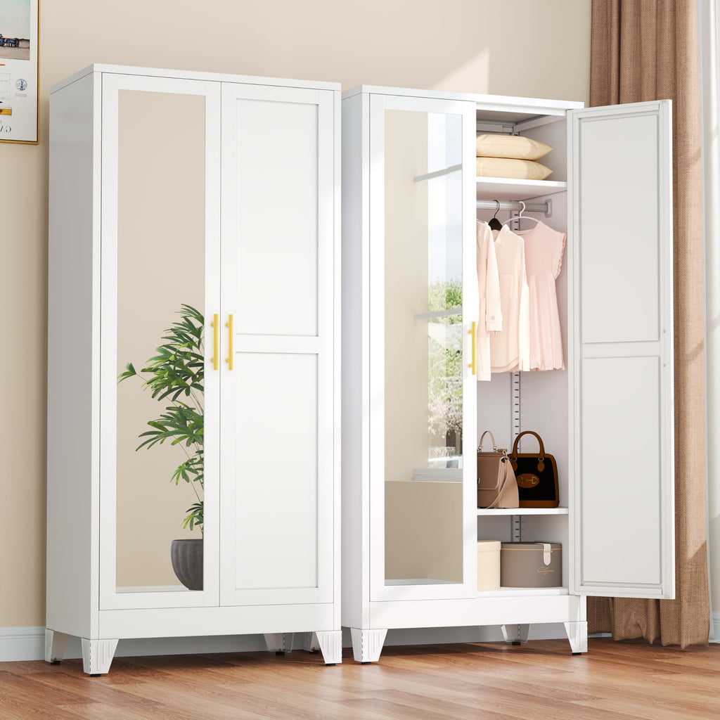 Metal Armoire Wardrobe Closet with Mirror H992