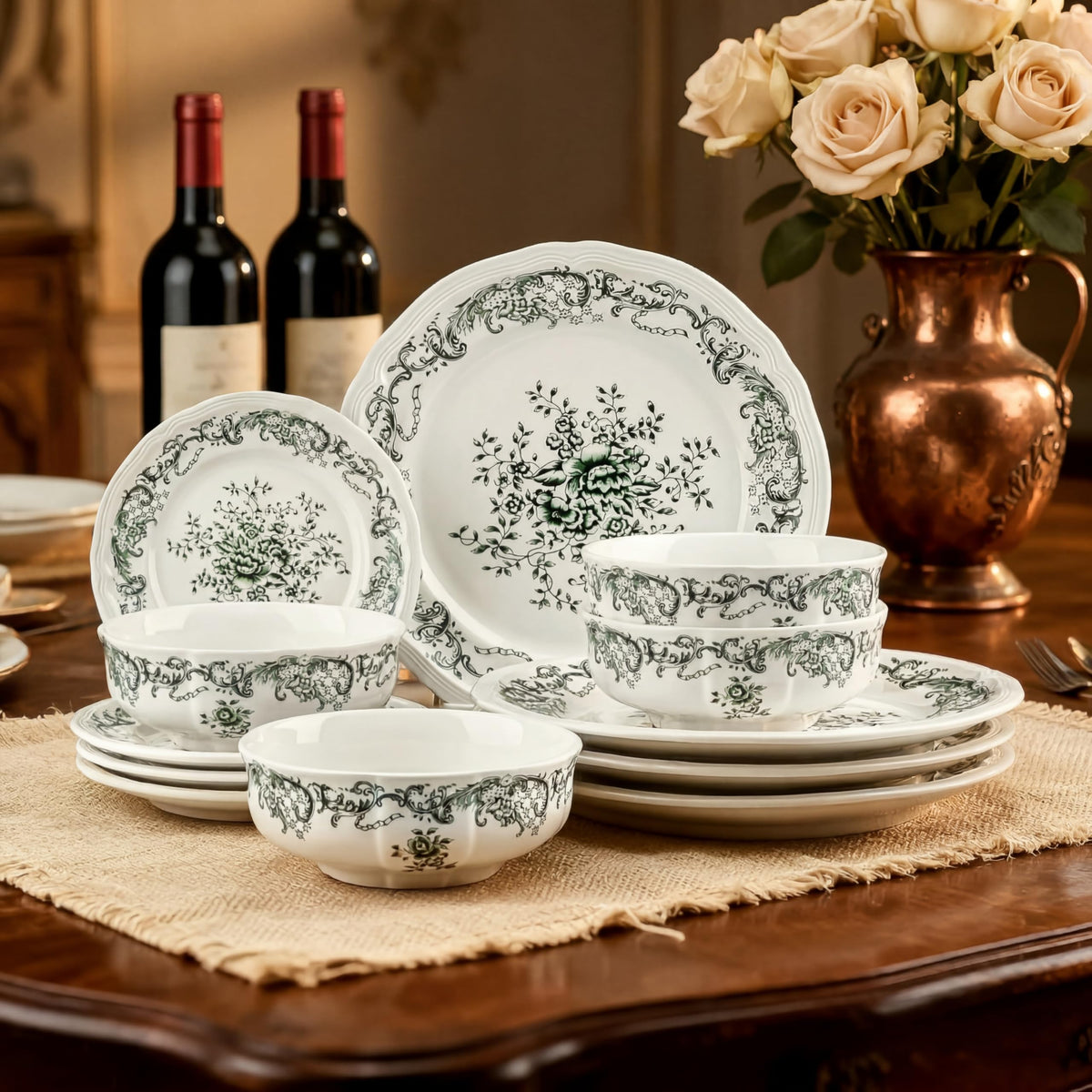12-Piece Scalloped Edge Ceramic Dinnerware Set Q6579
