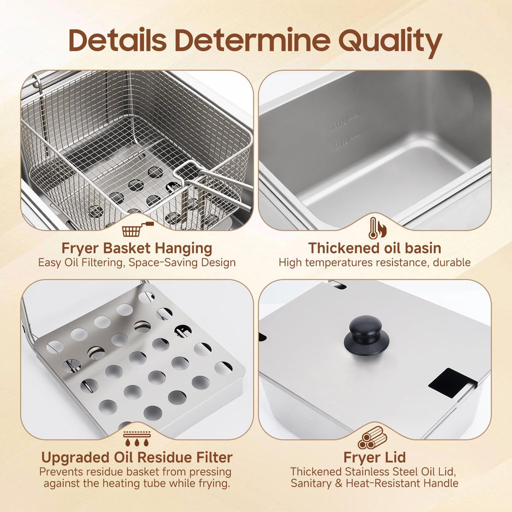 1700W 12L Stainless Steel Electric Deep Fryer with Basket and Lid F7818