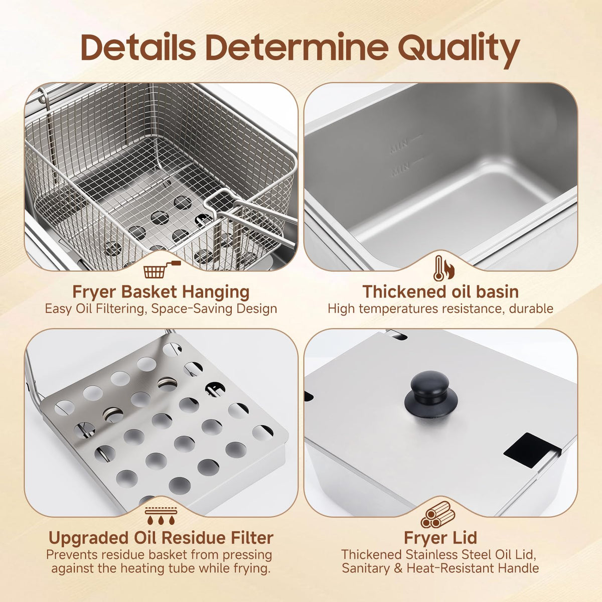 1700W 12L Stainless Steel Electric Deep Fryer with Basket and Lid F7818