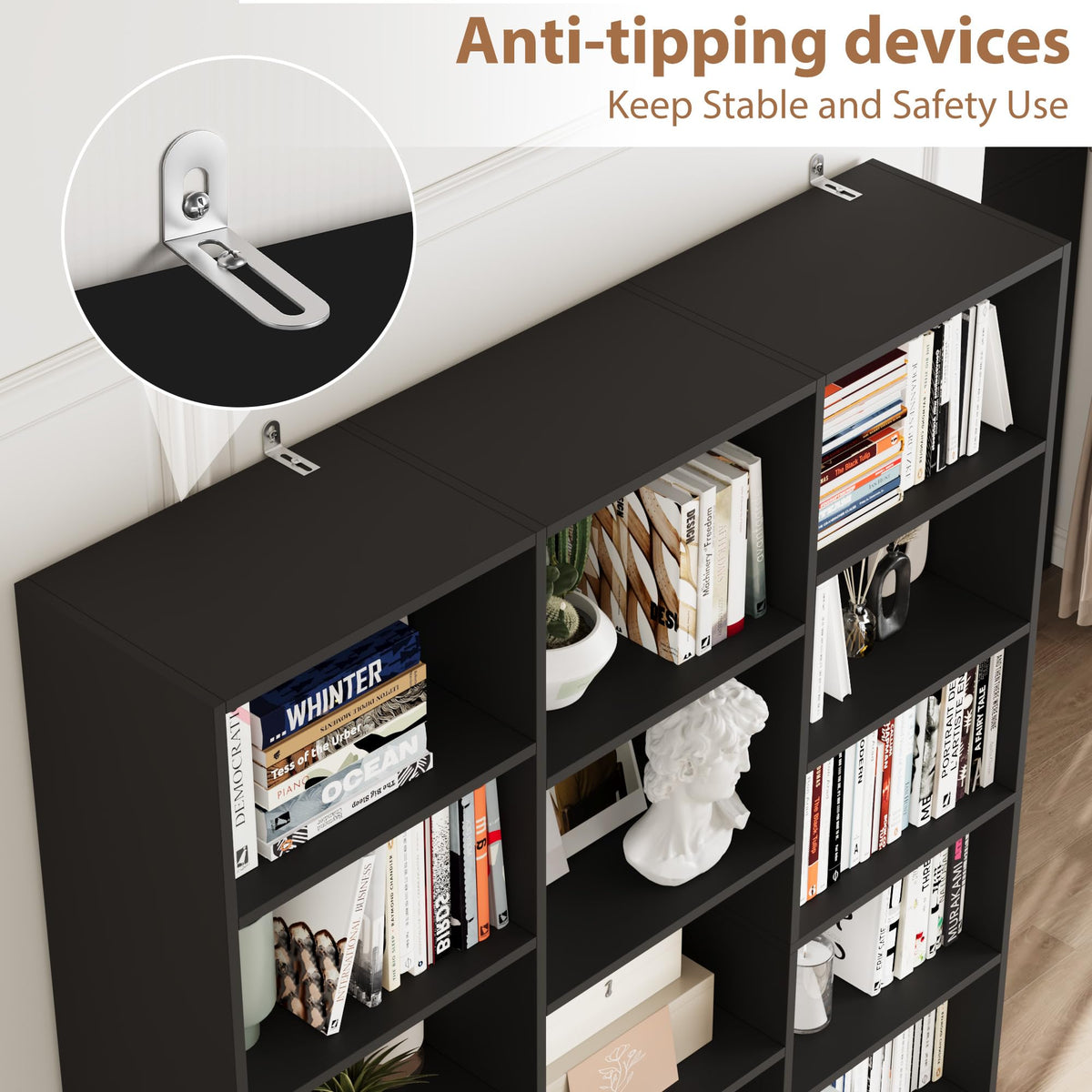 Triple Wide Bookshelf with 17 Display Shelves Q6481