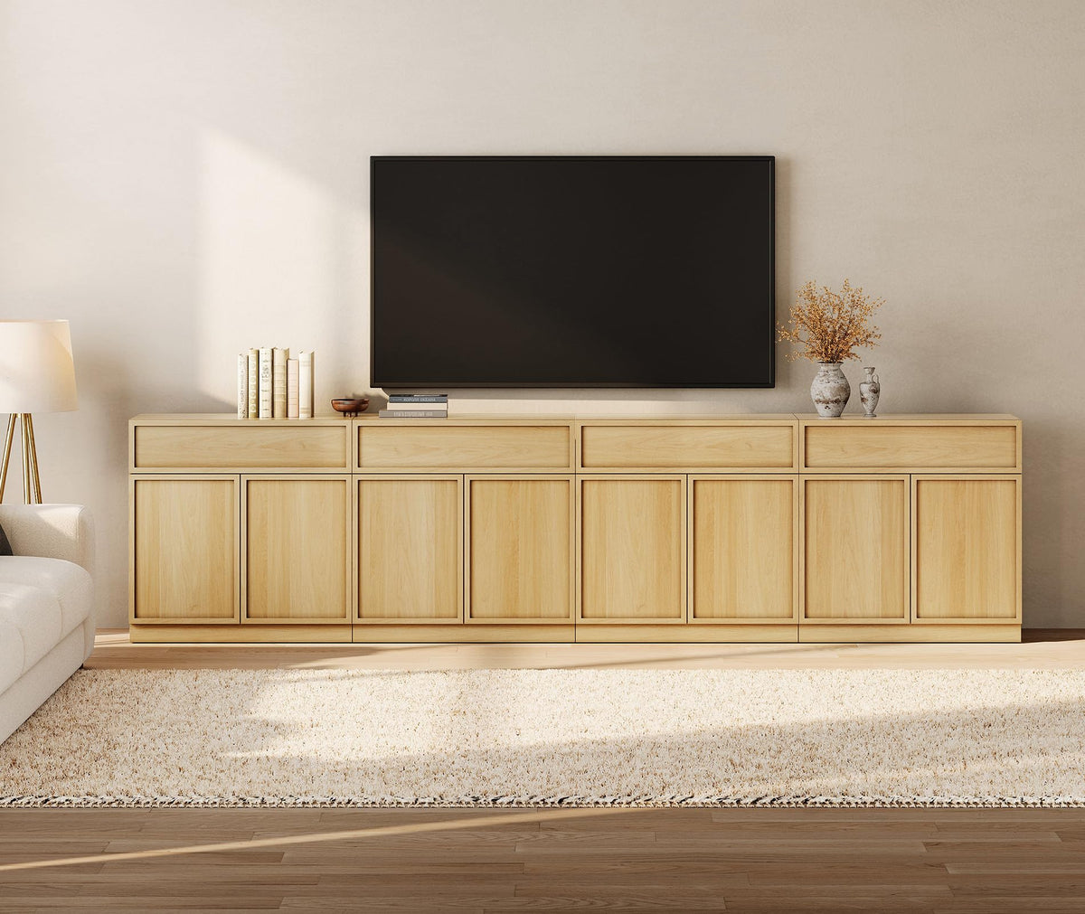 Oak TV Stand with 8 Doors and Drawers W9591