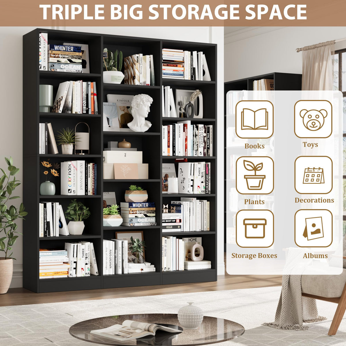 Triple Wide Bookshelf with 17 Display Shelves Q6481