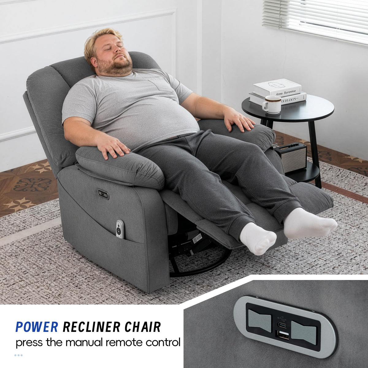 Power Swivel Rocker Recliner Chair with Massage and Heat, Gray L834165