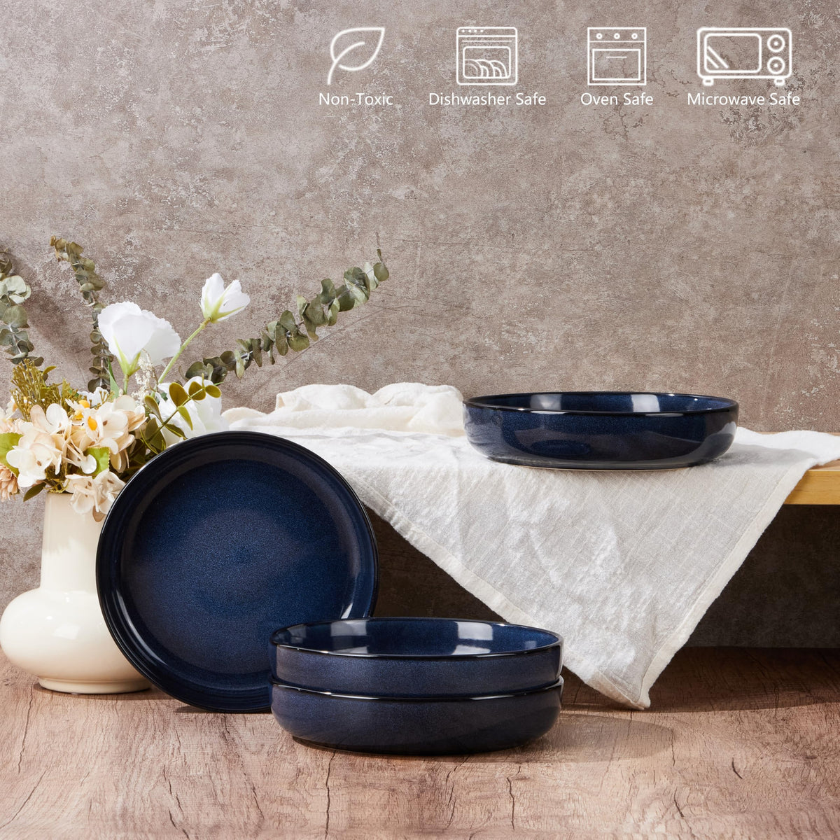 Blue Stoneware Pasta Bowls Set of 4 F77291