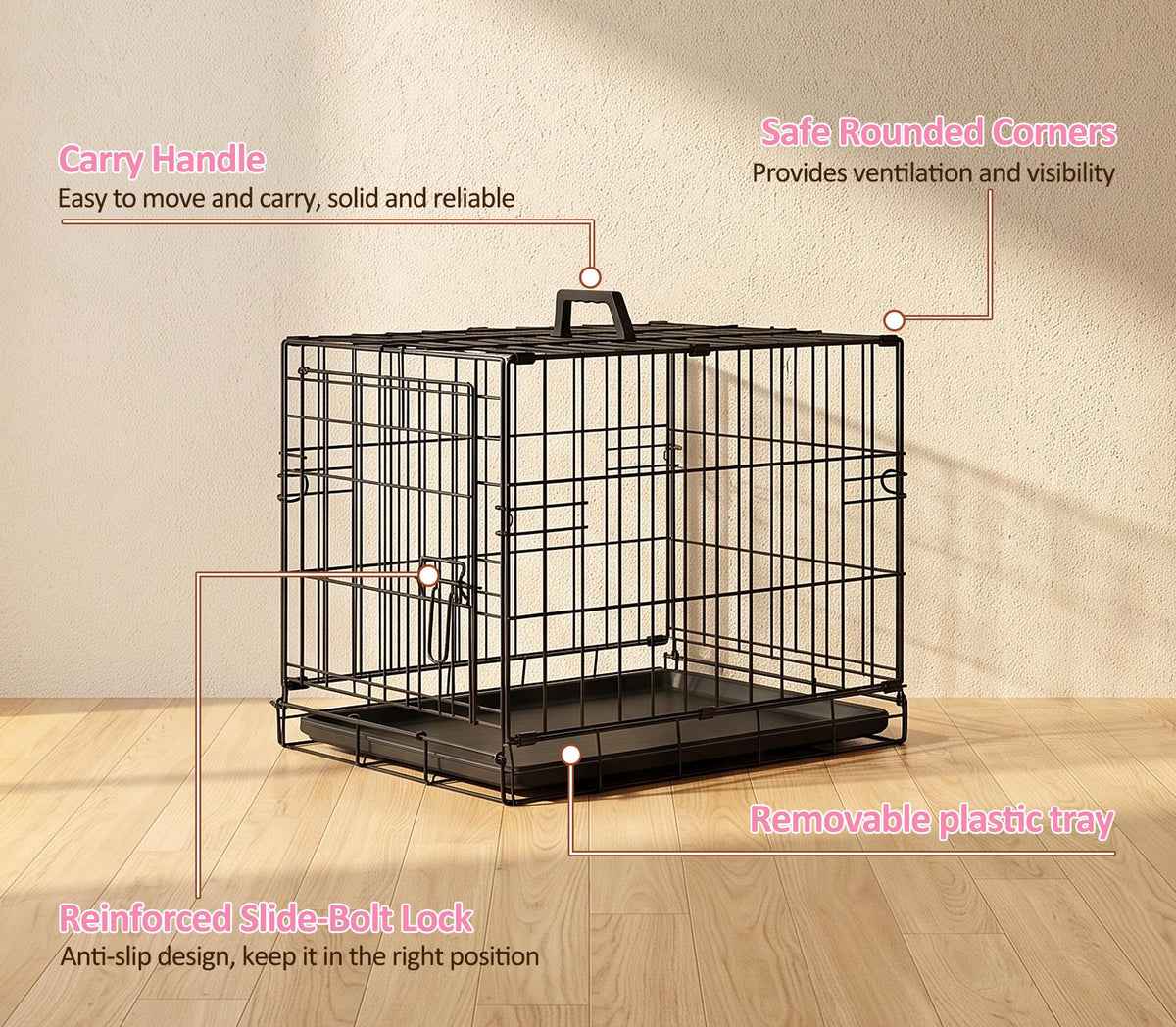 Portable Single Door Dog Crate with Removable Tray V322137