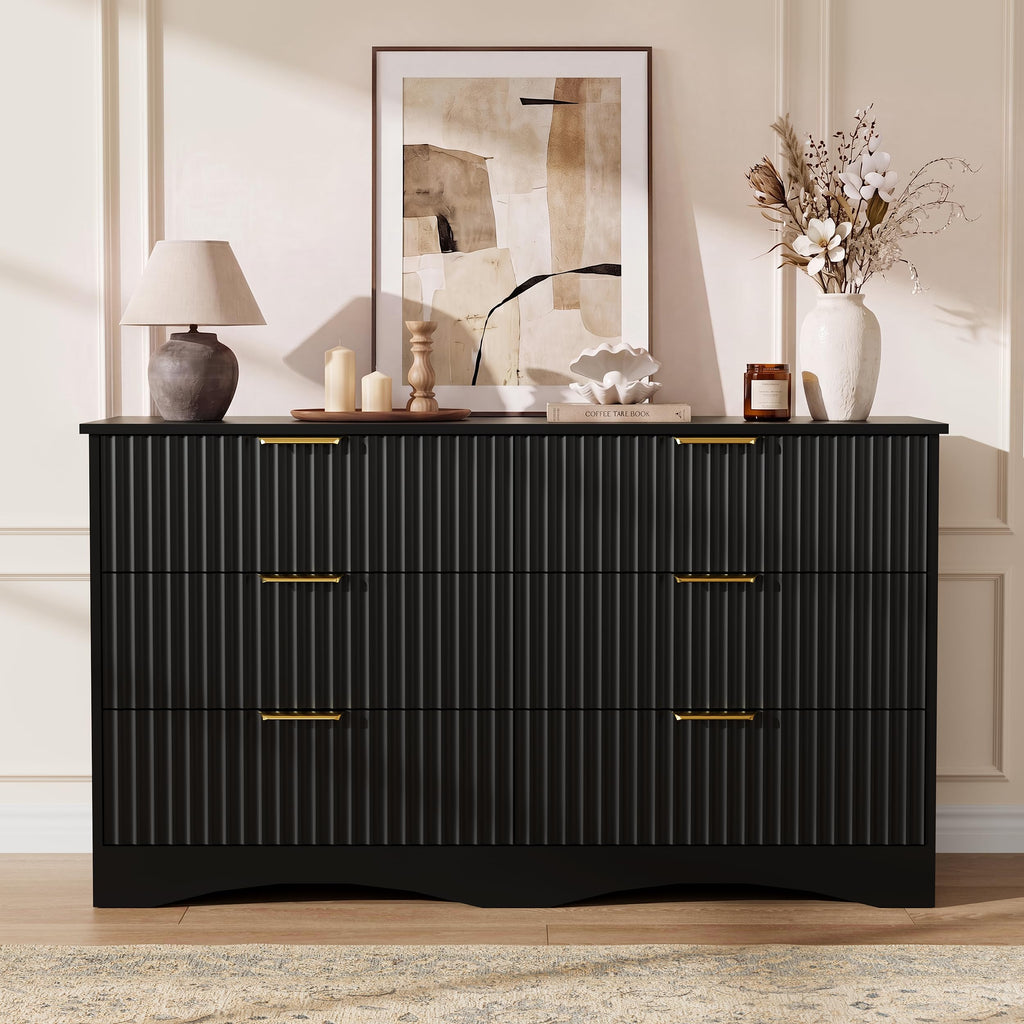 6 Drawer Fluted Wood Dresser U981