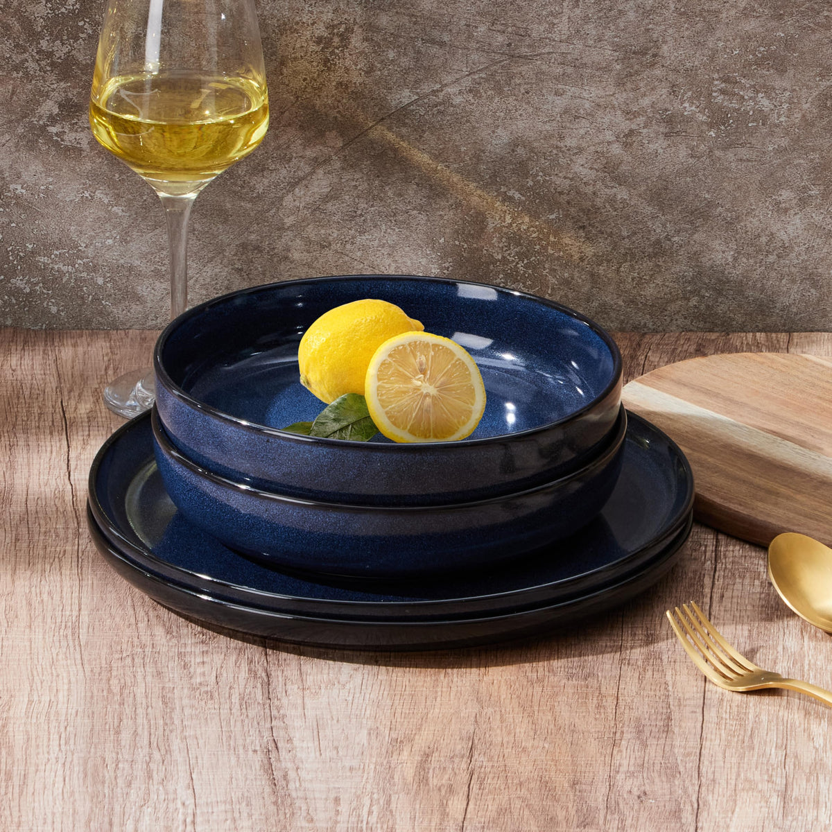 Blue Stoneware Pasta Bowls Set of 4 F77291
