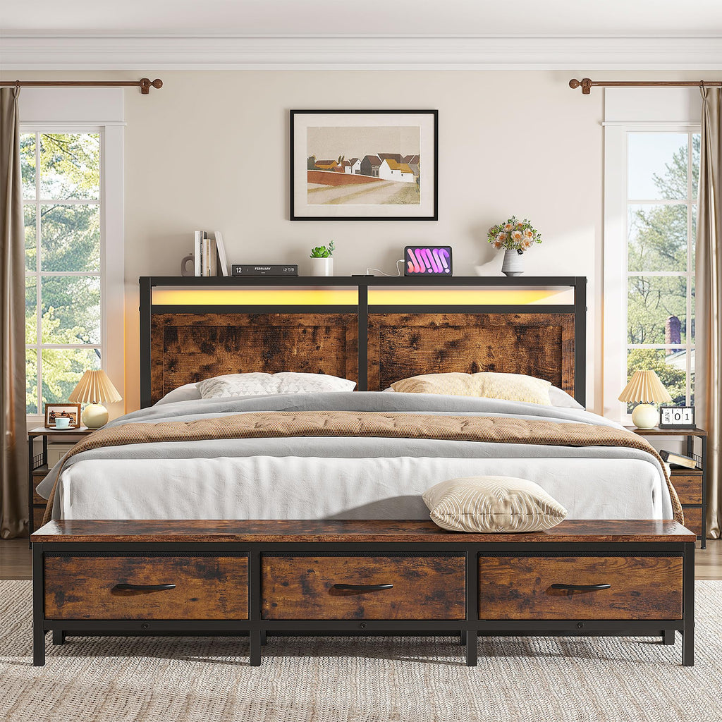 Queen Bed Frame with Ottoman & Charging Station N760