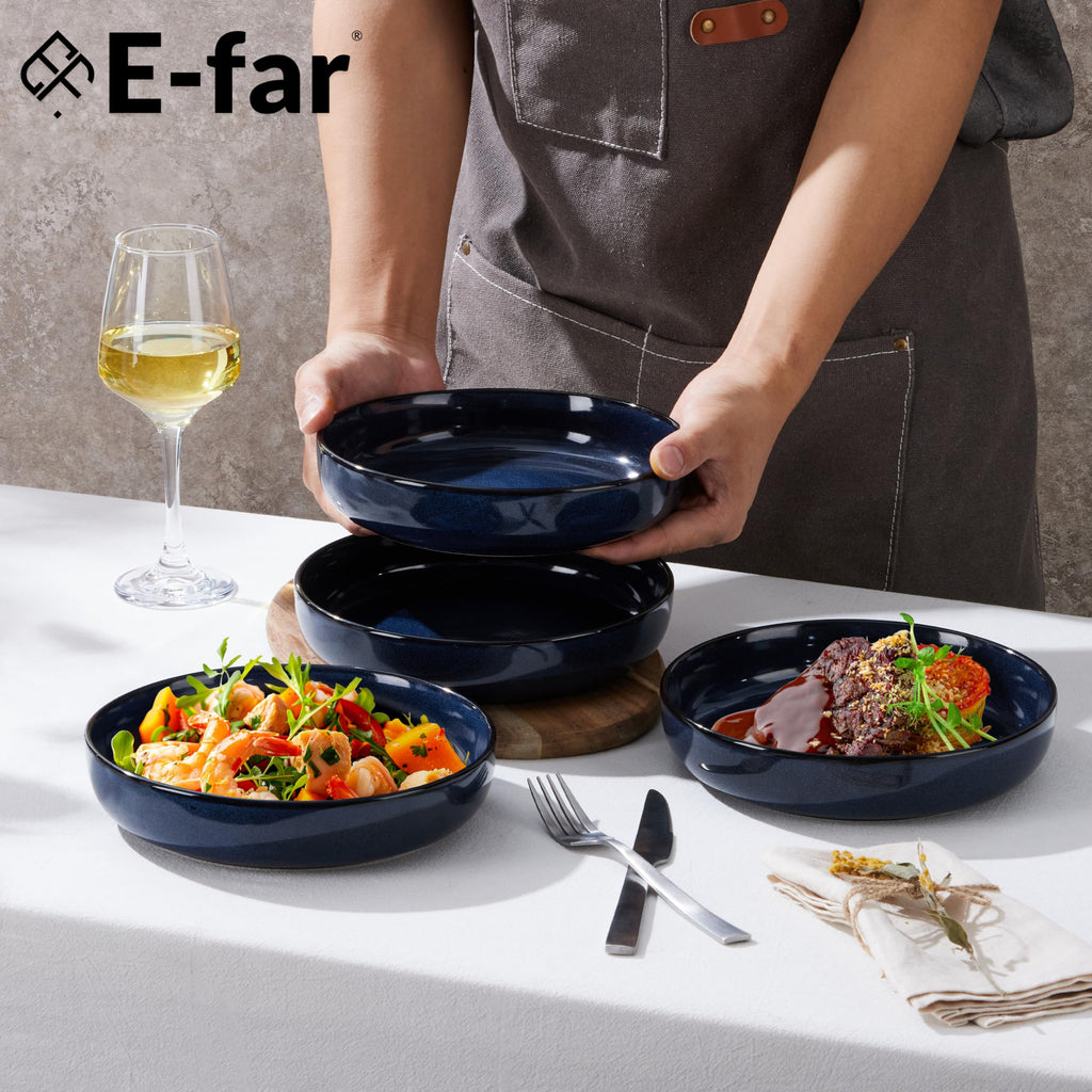Blue Stoneware Pasta Bowls Set of 4 F77291